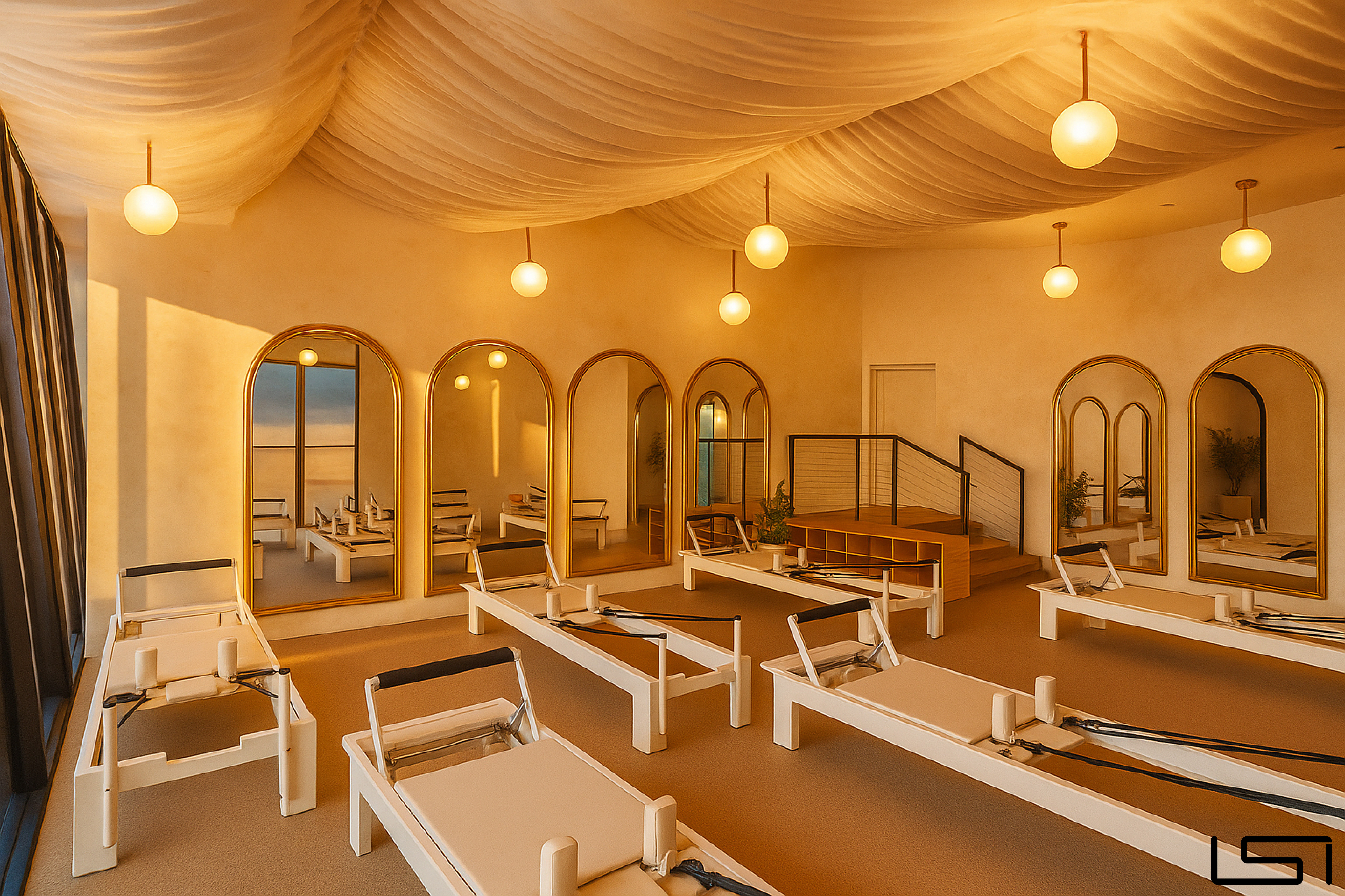 Reformer Pilates studio with Balanced Body reformers and towers at THIS Gym in South Austin